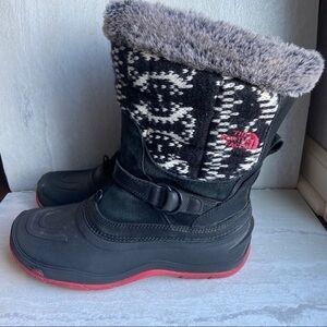 North face black white fair isle jacquard snow boots 7